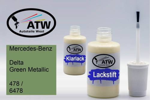 Mercedes-Benz, Delta Green Metallic, 478 / 6478: 20ml Lackstift + 20ml Klarlack - Set, von ATW Autoteile West.